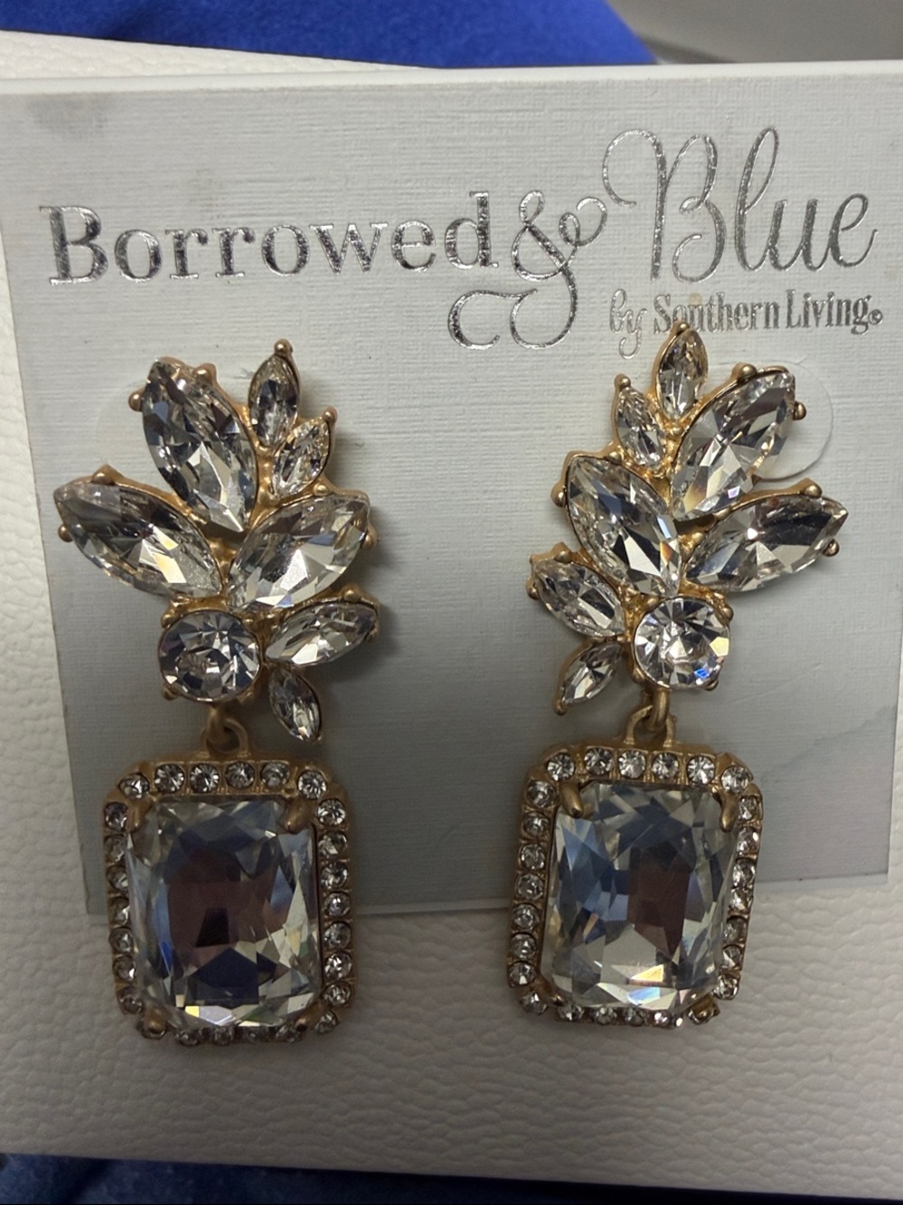 Borrowed & Blue Clear Crystal Drop Earrings - Gold-Tone